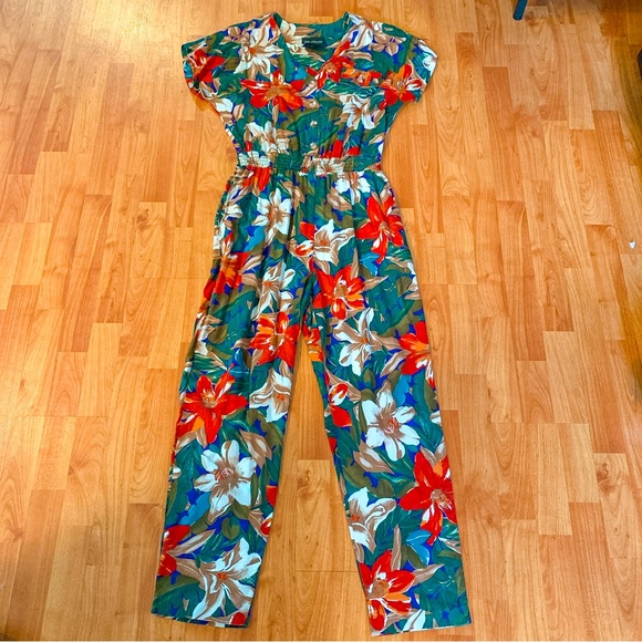 Vintage 90 Ms. Choice Tropical Floral Jumper Pants Jumpsuit Romper Size 8 Medium - Picture 7 of 16